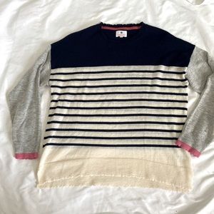 Sundry delicate oversized cropped navy with cream strips sweater